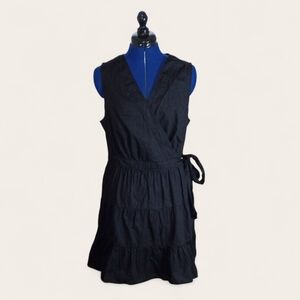 Nine West Women’s Knee Length Black Wrap Dress Sz XL Sleeveless Tie Close